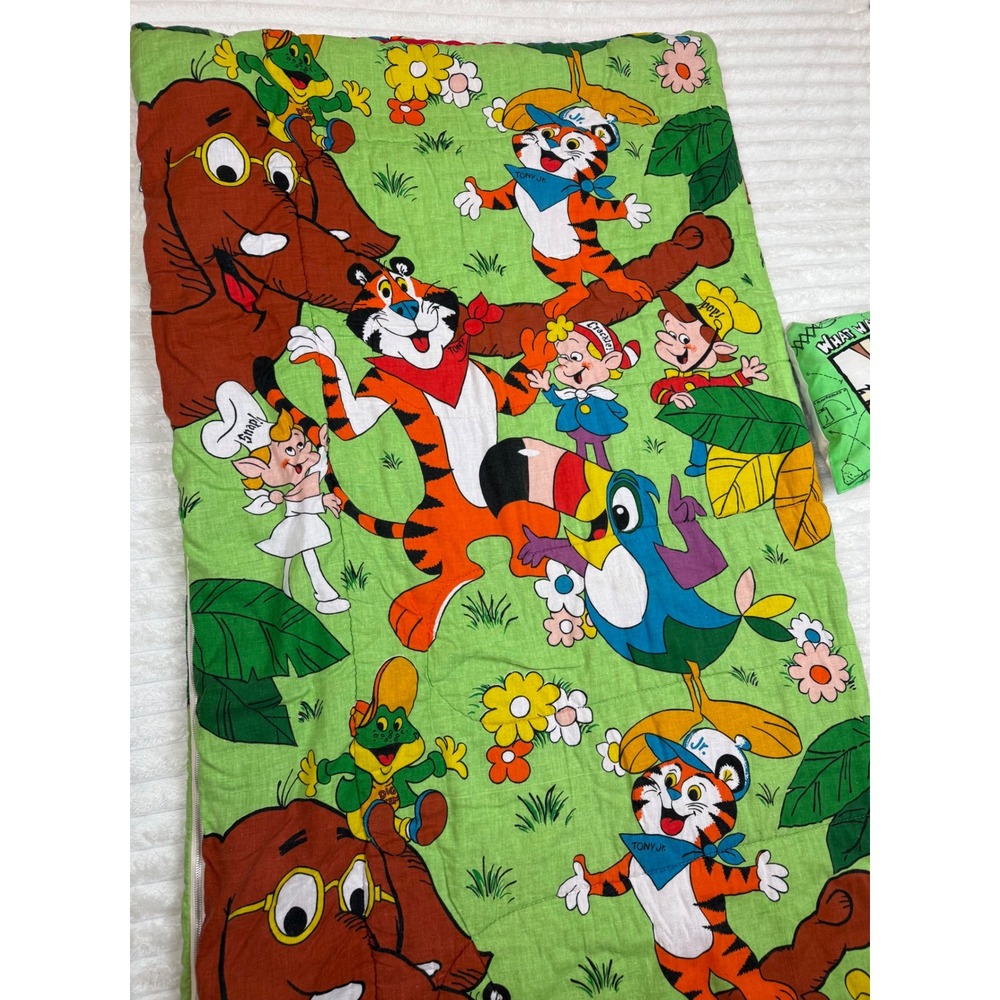 Vintage Kellogg's Cereal Characters Sleeping Bag Tony Tiger Toucan Sam + Pillow